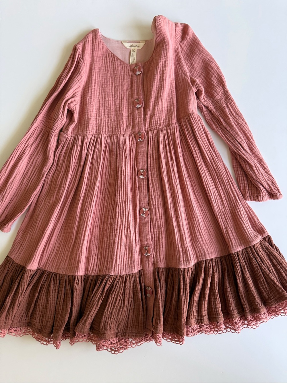 Matilda Jane Dusty Pink and Brown Layered Button-Front Girls Dress